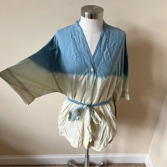New! The Nu Vintage Ombré Belted Tunic Top/Blue/Cream 26021 - Picture 4 of 11